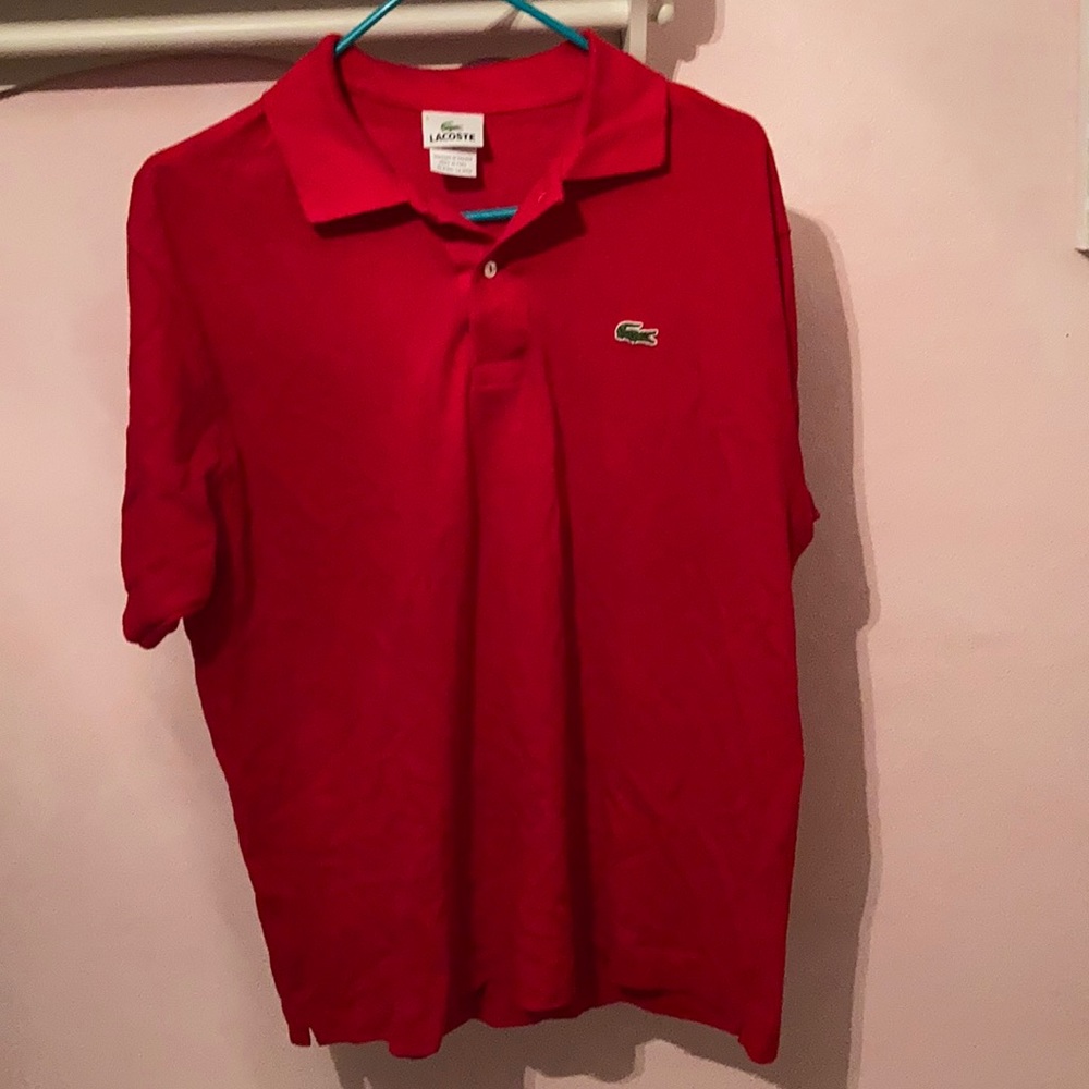 Red Lacoste shirt